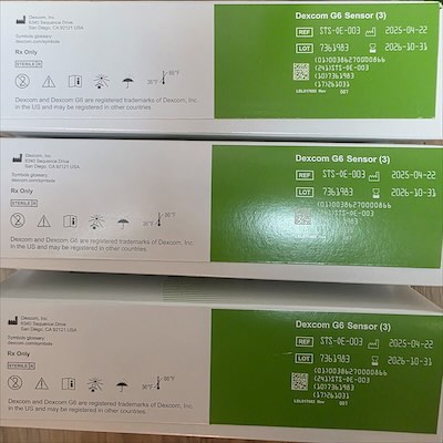Sealed Dexcom G6 sensor boxes, 3 pack