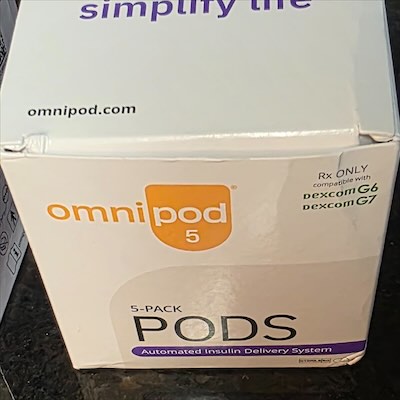 Sealed Omnipod 5 five-pack pod boxes