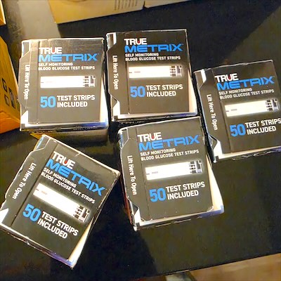 Sealed TRUE METRIX blood glucose test strip boxes, 50 count